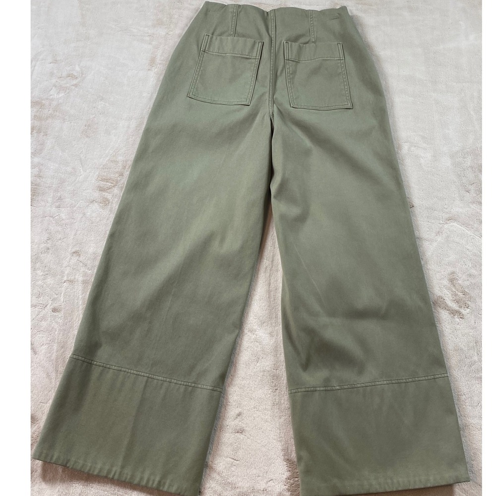Spanx Stretch Twill Cropped Wide Leg Pant Tuscan Olive Green S Women Trousers